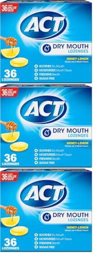 ACT Dry Mouth Lozenges Sugar Free Honey-Lemon Pack of 3 (36 Count Each)