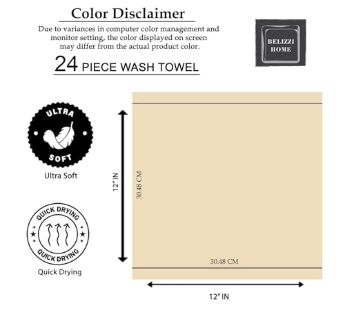 Belizzi Home 24 Pack Ultra Soft Cotton Washcloths 12x12 Inch - Olive Green, Multi-Purpose Face Towels for Daily Use, Spa & Household Cleaning