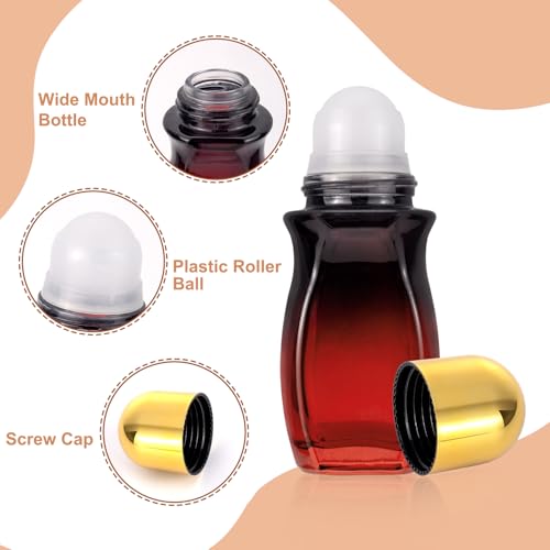 Ellbest Gradient Red 4-Pack 50ml Glass Roller Bottles - Leak-Proof Deodorant Containers