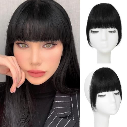 Natural Black Human Hair Clip-In Bangs for Women — French Curtain Style