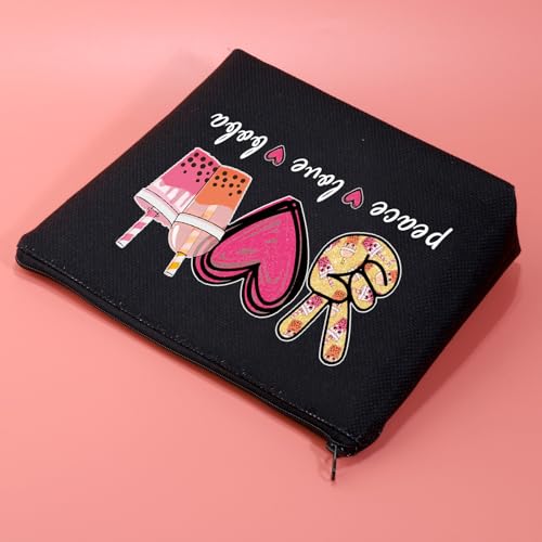 Peace Love Boba Canvas Cosmetic Bag - Cute Bubble Tea Makeup Pouch