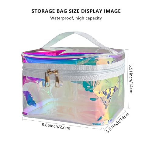 TotePrint Holographic Blue Waterproof PVC Makeup Bag - Travel Organizer