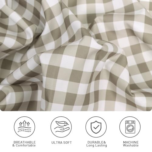 King Size Tan Gingham Pillowcase Set - Soft Microfiber, 20x36