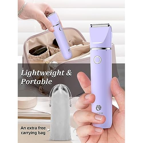 Cayzor Bikini Trimmer and Shaver Kit for Women - 2-in-1 Wet/Dry Electric Body Hair Trimmer Facial Hair Removal Cordless Waterproof Bikini Shaver Razor for Face Lip Chin Pubic Underarm Legs (Purple)