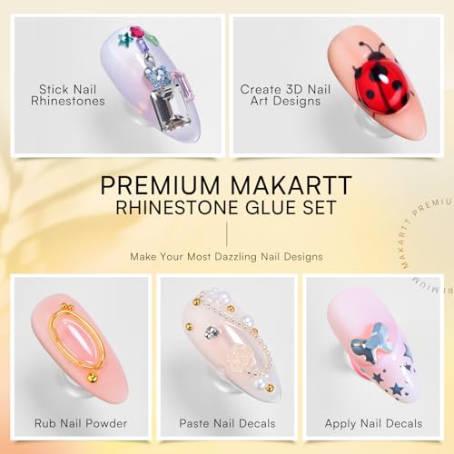 Makartt Rhinestone Glue Gel Set A04 - 2x30ml, Low & Medium Viscosity for Nail Art