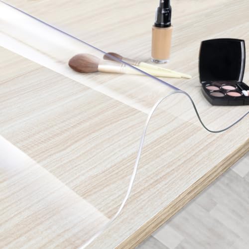 TOHONFOO 43.3x15.7in Clear PVC Makeup Desk Mat – Cut-to-Fit Vanity Protector