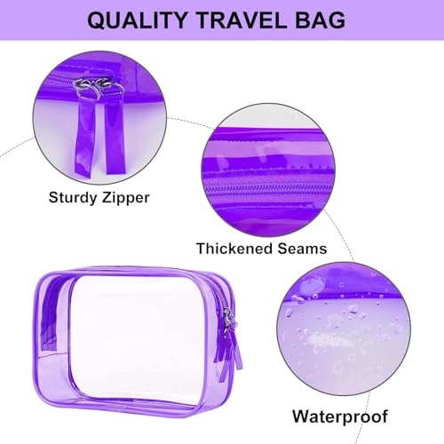 PLULON 2-Pack TSA Approved Clear Travel Toiletry Bags - Purple