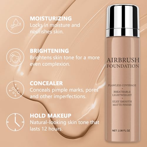LemonSac AirBrush Silky Mist Foundation Spray with Primer & Brush - Full Coverage #2 Beige