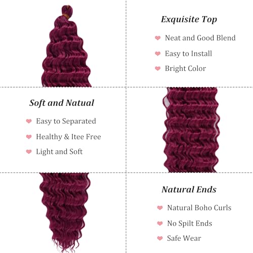 Pre Stretched Burgundy Boho Braiding Hair Extensions - Curly Wavy Crochet Hair for Black Women