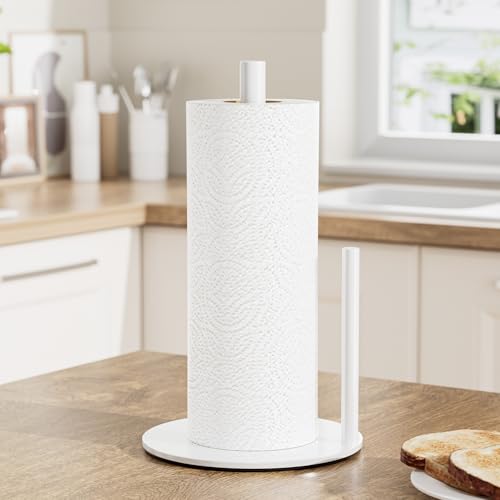 Stainless Steel Paper Towel Holder with Weighted Base - White