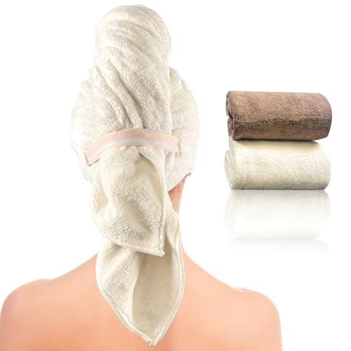 XXL Microfiber Hair Towel Wrap for Women - 2 Pack Coffee & Cream
