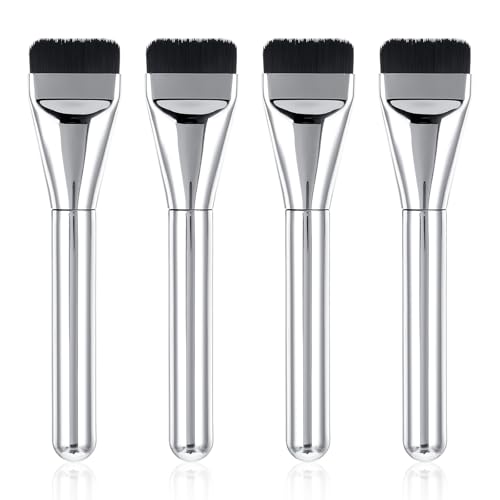 Ymapinc 4pc Silver Flat Foundation Brush Set – Thin Blade Liquid Foundation Brushes