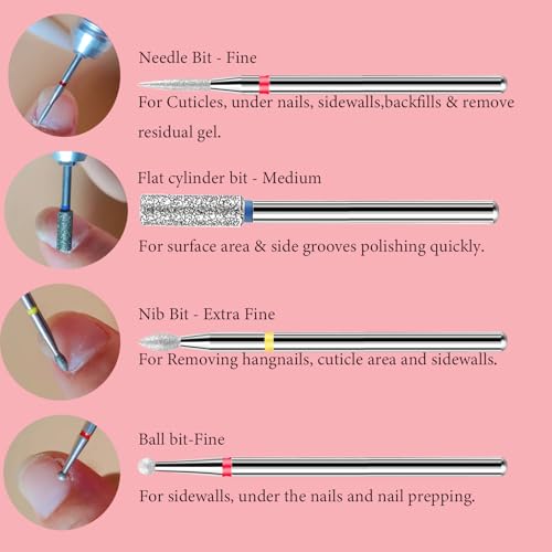 BitnBith 10pcs Nail Drill Bit Set Silver & Blue for Manicure Pedicure & Nail Art
