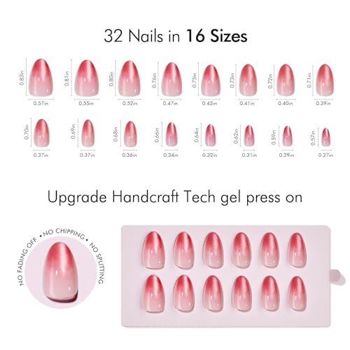 VSALON Short Almond Press On Nails Kit - Pink Cat Eye Ombre, 32 Pcs