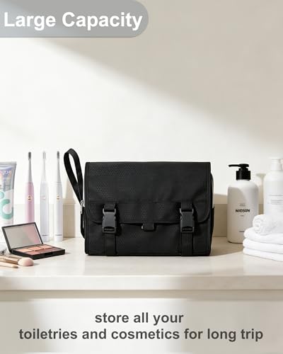 Relavel Large Black Travel Toiletry Bag for Men with Hanging Hook, X Large