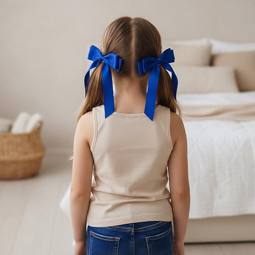 Royal Blue Hair Bow Clips - 2 Pack Satin Ribbon Barrettes