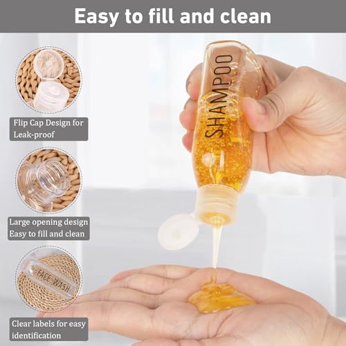 TSA-Approved 3.4oz Clear Travel Bottles - 6-Pack with Printed Labels