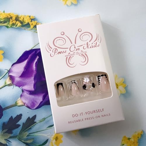 FBABFBUO Style3 Short Square Press On Nails with 3D Bow & Star Charm – 24Pcs