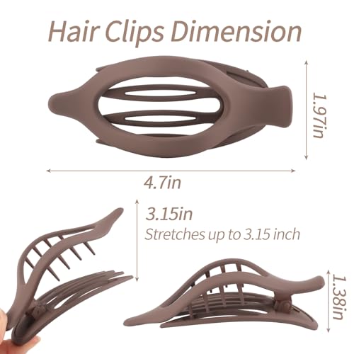 6 Packs French Flat Claw Clips for Strong Hold - Wine Red