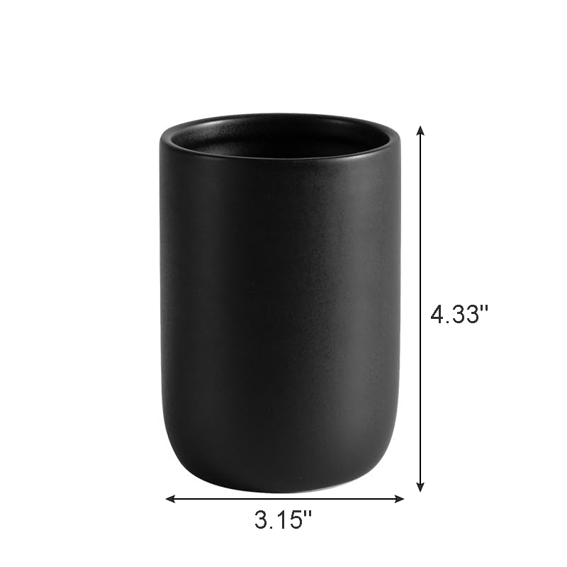 Matte Black Ceramic Toothbrush Cup Holder - Bathroom Organizer