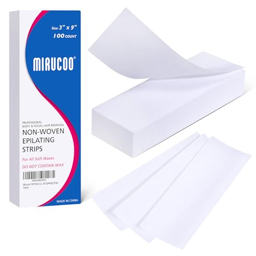 MIRUCOO Non-Woven Wax Strips - 100 Count, 3" x 9" for Body & Facial Hair Removal