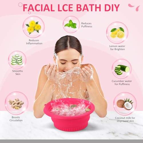 LONGFITE Foldable Silicone Facial Ice Bath Bowl with Built-in Ice Tray