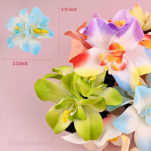 Framendino 20 Pack Artificial Orchid & Plumeria Hair Clips - Multicolor, 20 Colors