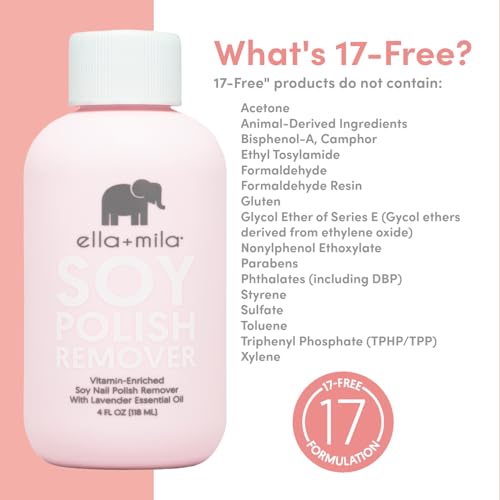 ella+mila Soy Nail Polish Remover - Non-Acetone with Lavender Oil, 4 fl oz