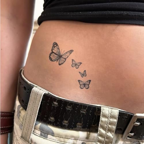 Butterfly Temporary Tattoos - Fine Line Black Butterfly Sheet for Women