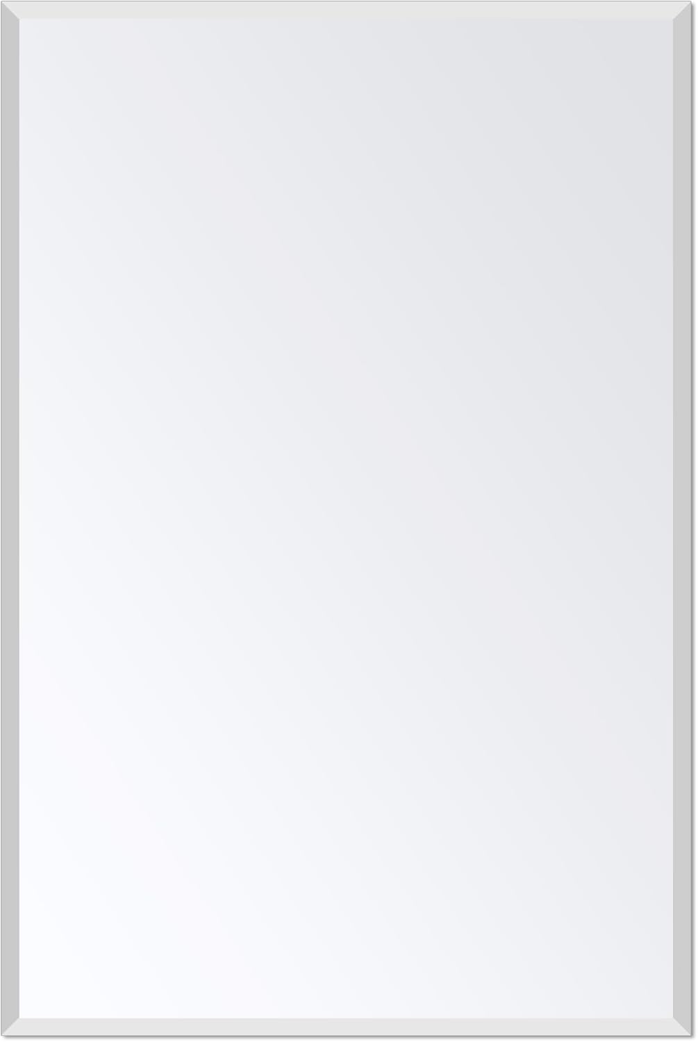 Frameless Bathroom Mirror - Rectangle Beveled Edge, Shatterproof Tempered Glass | 24" x 16" for Versatile Hanging