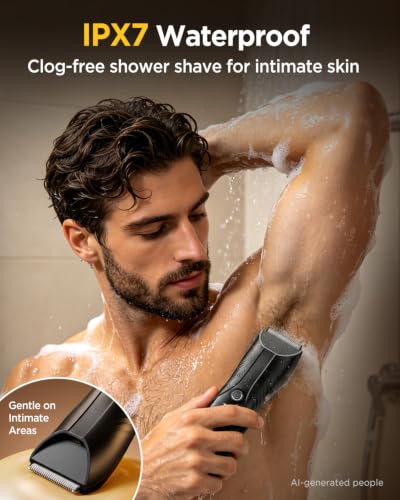Spacekey IPX7 Waterproof Body Hair Trimmer for Men - USB-C Rechargeable Groomer with LED Light & Travel Bag