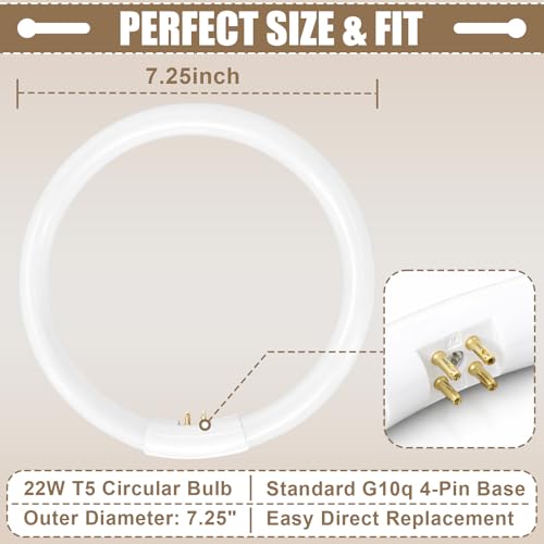 Poweka 7.25 Inch T5 Circular Fluorescent Bulb for Vanity & Makeup Mirrors