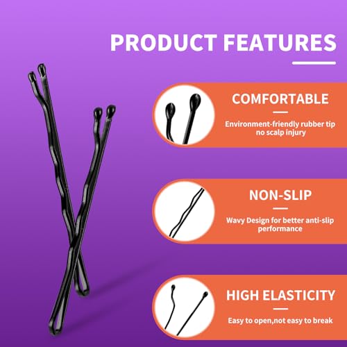 Cyluer 400 Pcs Black Bobby Pins - 2-Inch Curved Hair Pins for All Styles