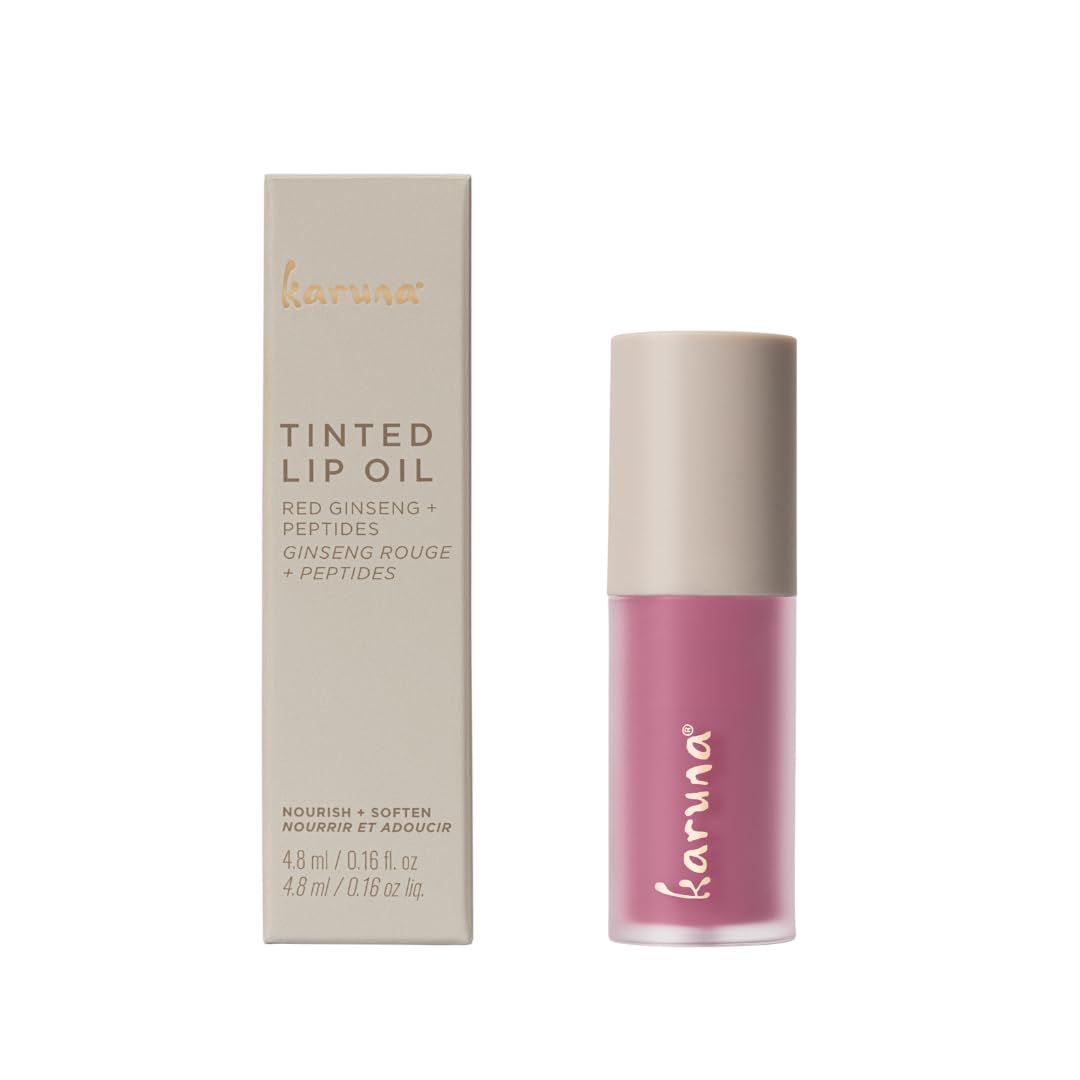 Karuna Tinted Lip Oil - Dream Cool Mauve Lip Tint with Vegan Collagen & Peptides | Hydrating K-Beauty Lip Stain