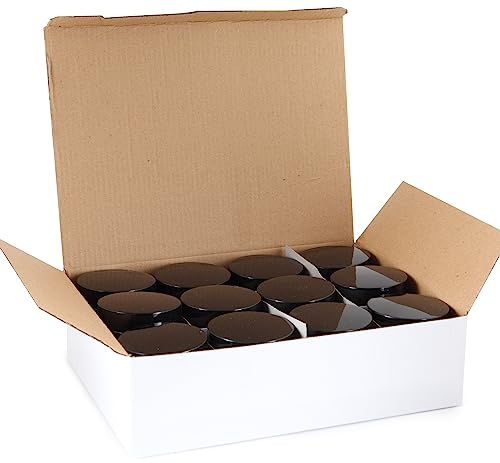 Vivaplex Amber 4 oz Round Glass Jars with Inner Liners & Black Lids - 12 Pack