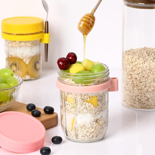 16oz Glass Mason Jars for Overnight Oats - 2 Pack with Lids & Spoon