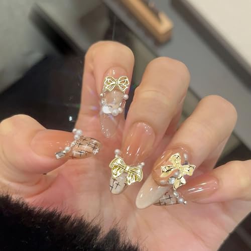 KACHIMOO 100PCS Gold Bow Nail Charms 3D Nail Art Decorations for Manicure