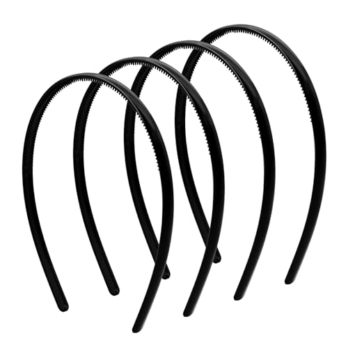 forenee Black Plastic Thin Skinny Headbands - 4 Pack, Non-Slip