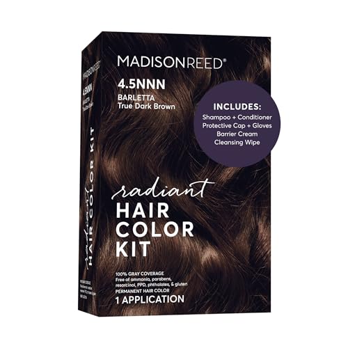Madison Reed Radiant Hair Color Kit - 100% Gray Coverage for Resistant Grays, 4.5NNN Darkest Brown with Warm Tones (Barletta Brown) | PPD-Free & Ammonia-Free, 1 Pack