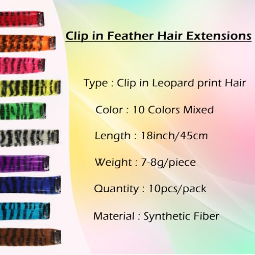 Multicolor Leopard Print Clip-In Hair Extensions 18 Inch Synthetic Striped Hairpieces for Women