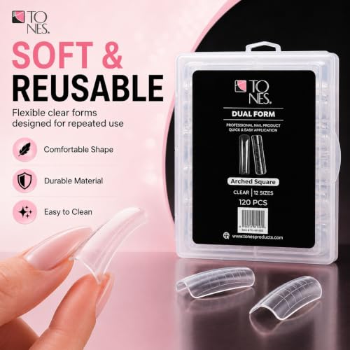TONES Arched Square Dual Form Nail Extension Molds - 120 PCS Reusable Gel Tips