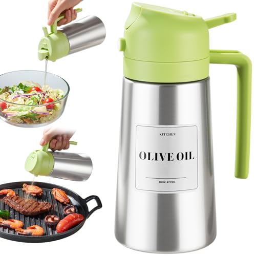 PARACITY 16oz Stainless Steel Oil Sprayer & Dispenser - 2-in-1 with Anti-Drip Nozzle