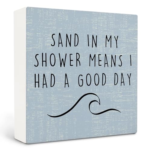 Wooden Box Sign - Beach Theme Bathroom Decor - 5"x5"