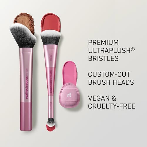Real Techniques Cheeky Trio Makeup Brush Set with Powder, Blush & Bronzer Brushes