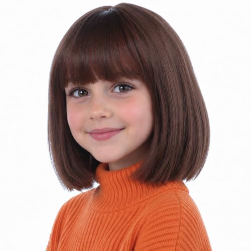 Lavviiqa Kids Brown Bob Wig with Bangs - 11in Short Brunette Wig (Variation: Brown)