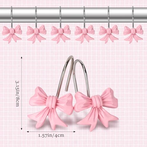 12 Pack Pink Bow Shower Curtain Hooks - Rustproof & Stylish