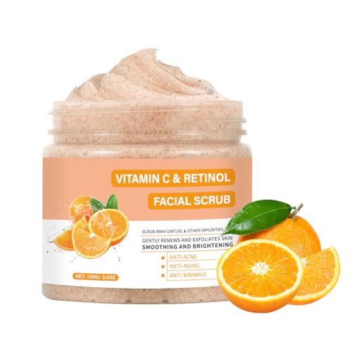 Vitamin C & Retinol Face Scrub for Deep Cleansing & Brightening - Gentle Exfoliating Facial Wash