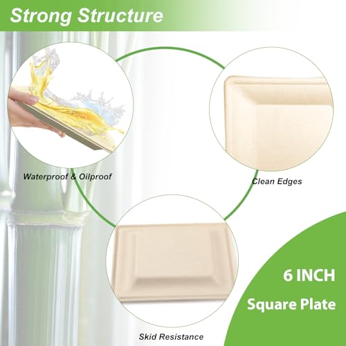 Eco-Friendly 6-Inch Disposable Paper Plates - 60 Pack, Biodegradable & Waterproof