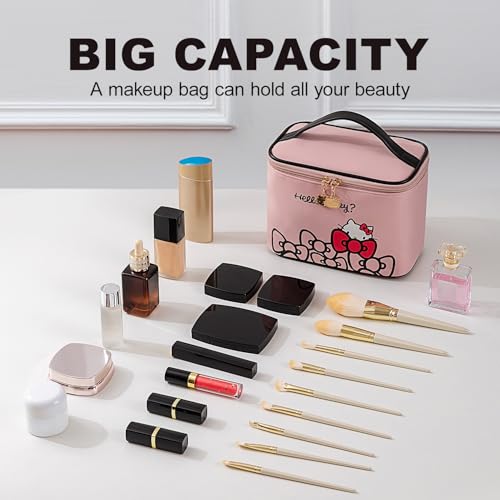 Travel Makeup Bag with Brush Holder - Waterproof Cosmetic Case for Women & Girls