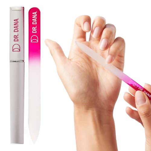 Dr. Dana Precision Glass Nail File with Travel Case - Double-Sided Etched Nail File for Natural Nails
